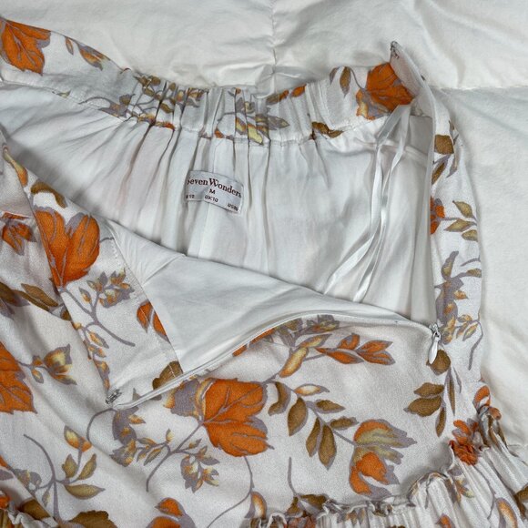 Seven Wonders High Waisted Tiered Maxi Skirt White Fall Leaves Cottagecore US 6 - Picture 8 of 16